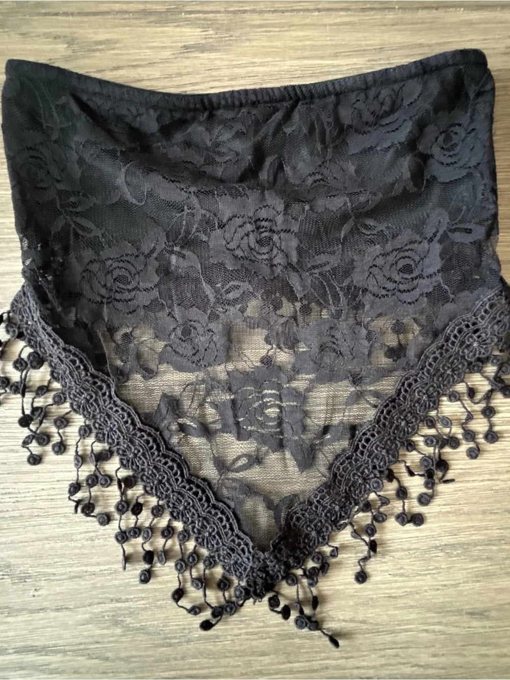 Edikted Black Lace Bandeau with Beaded Fringe